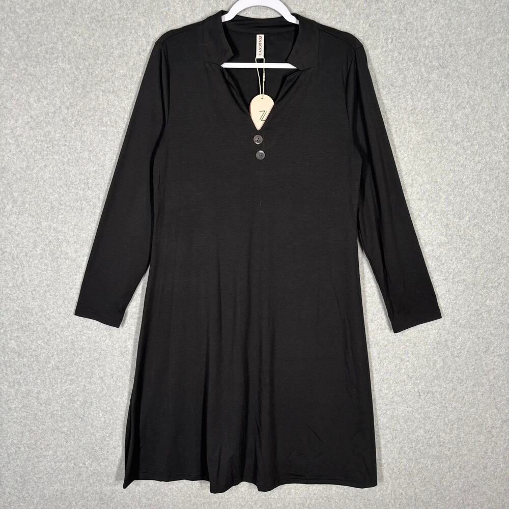 Zolucky Dress Large Black‎ Modest T-Shirt Loose Flowy Minimalist Lagenlook Basic